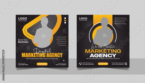 Digital Marketing Online Webinar Social Media Post Set, Corporate Business Promotion Social Media Web Banner, Seminar Square Flyer Design Template	