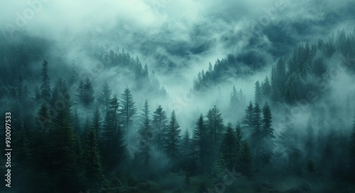 Foggy Forest Landscape, Mysterious Mountain Pathway