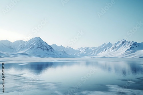 Snowy Mountain Range Reflecting in a Calm Lake