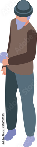 Homeless beggar man holding cup asking for money