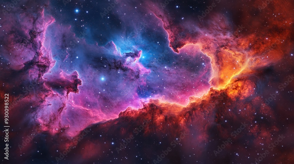 A stunning cosmic nebula showcasing vibrant colors and celestial formations.