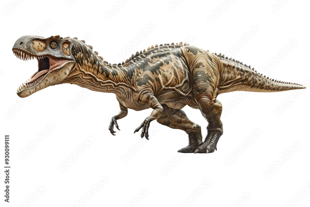 Obraz premium Carcharodontosaurus depicted on a white background, highlighting its large size, detailed features, and unique design for a clear and detailed view