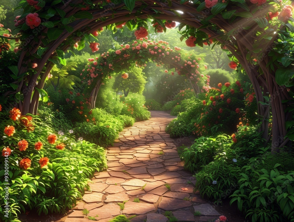 A Garden Pathway with Arches of Flowers A Garden Pathway with Arches of Flowers