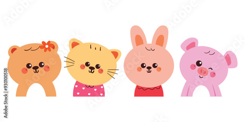 Wallpaper Mural hand drawing cartoon animals sticker set. cute animal drawing, doodle set, sticker set Torontodigital.ca