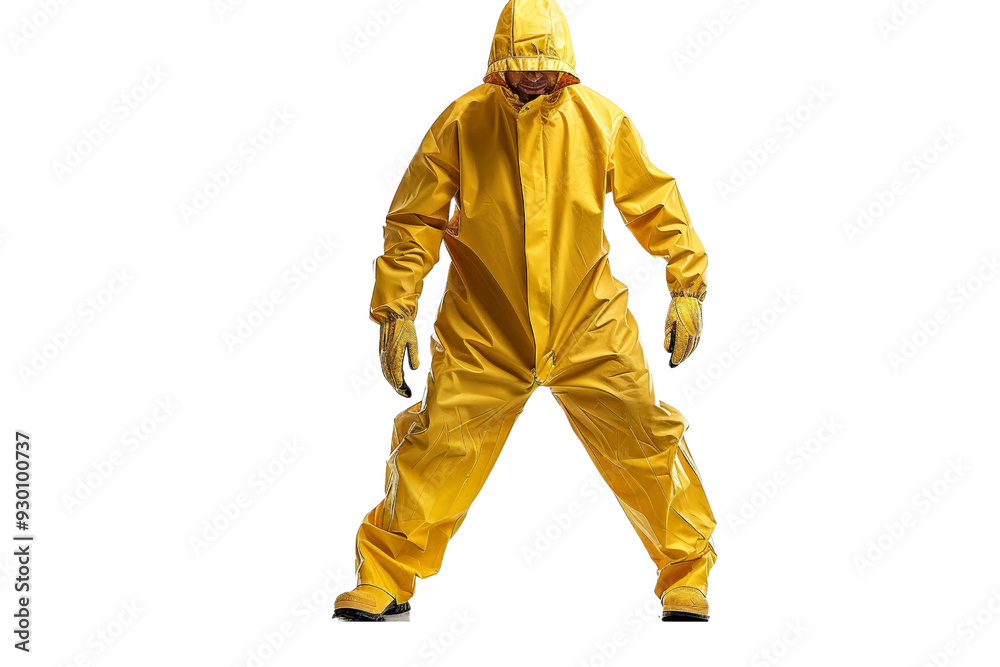 A complete raincoat set including jacket and matching pants, isolated on a white background A complete raincoat set including jacket and matching pants, isolated on a white background