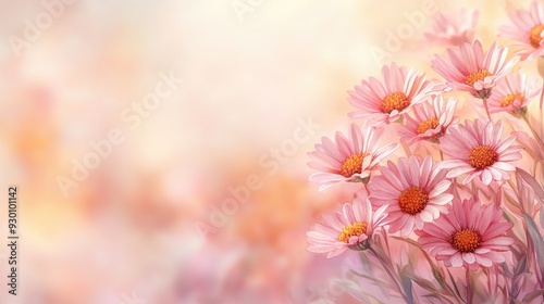 A serene composition of pink daisies in soft focus, creating a dreamy atmosphere perfect for spring themes.