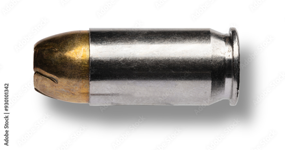 Shadow under a copper plated bullet and cartridge Shadow under a copper plated bullet and cartridge