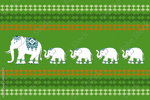 seamless, elephants pattern,traditional ethnic, fabric pattern for textiles, rugs, wallpaper, clothing, sarong, batik, wrapping, embroidery, print, background, cover, illustration, vector. photo