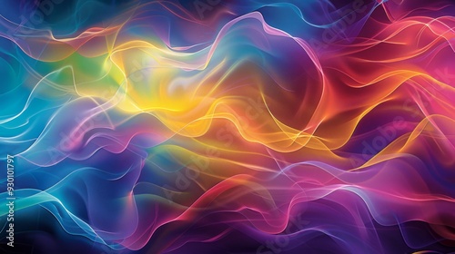 Wallpaper Mural Abstract, vibrant pattern with flowing, wave-like shapes. The colors are intense and psychedelic Torontodigital.ca