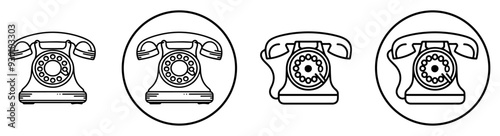 Retro dial. Vintage Rotary Phone Icons Set - Black and White Retro Communication Symbols.