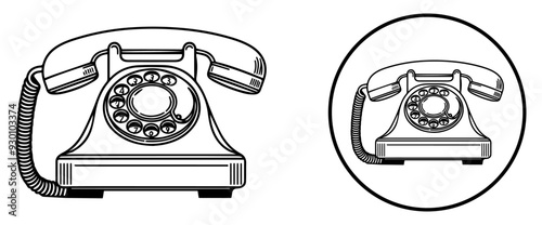 Rotary. Retro. Vintage Rotary Phone Icons Set - Black and White Retro Communication Symbols.