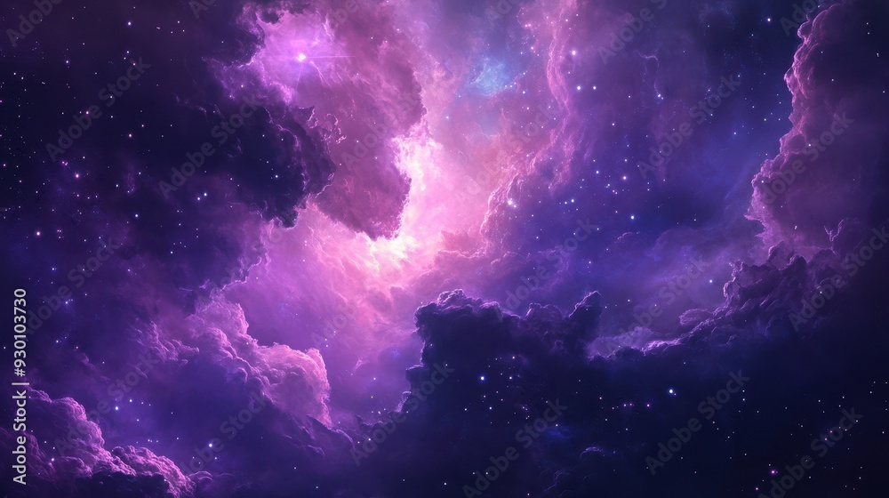 A stunning cosmic scene featuring vibrant purple and blue nebulae filled with stars. A stunning cosmic scene featuring vibrant purple and blue nebulae filled with stars.