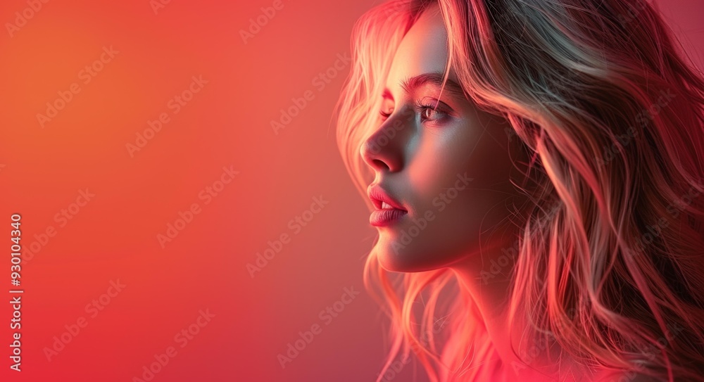 Modern Portrait Art, Female Expression, Red and Gold Tones Modern Portrait Art, Female Expression, Red and Gold Tones