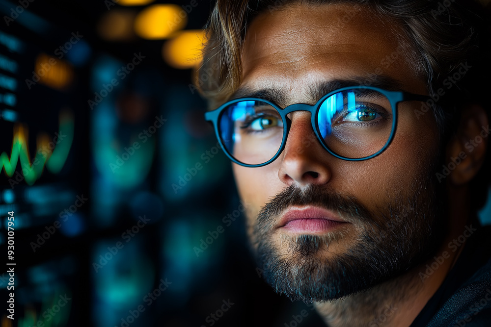Young handsome businessman wearing fashion eyeglasses in modern office with lots of copy space. Young handsome businessman wearing fashion eyeglasses in modern office with lots of copy space.
