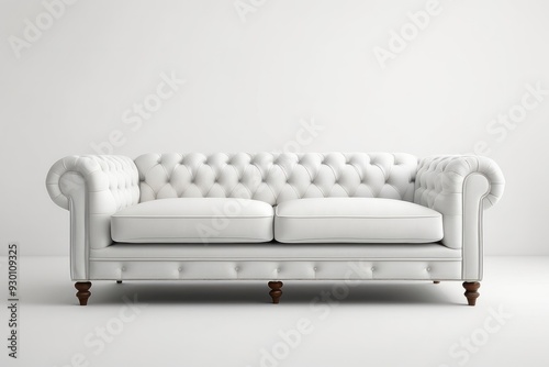 White tufted chesterfield sofa with wooden legs photo