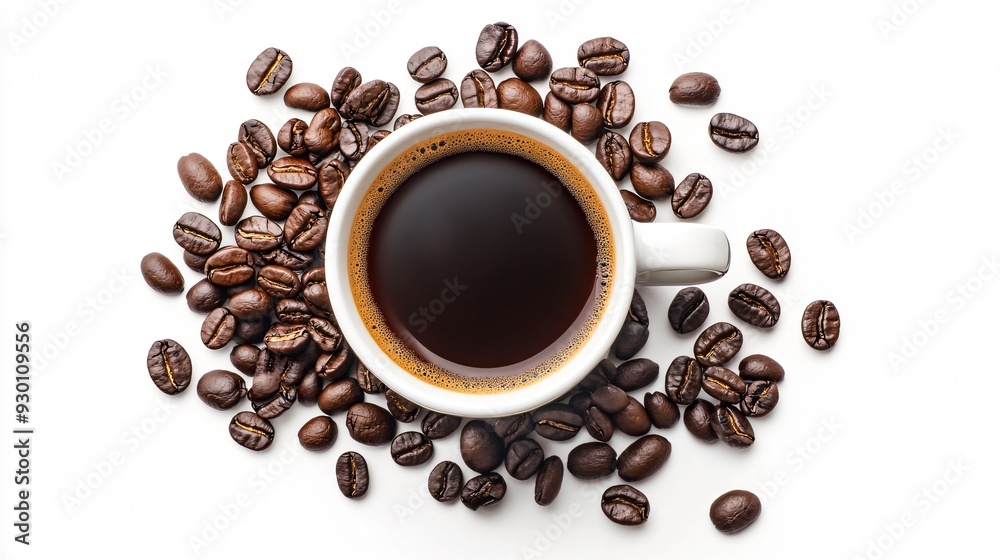 Aromatic Coffee Cup on White Background Top View Aromatic Coffee Cup on White Background Top View