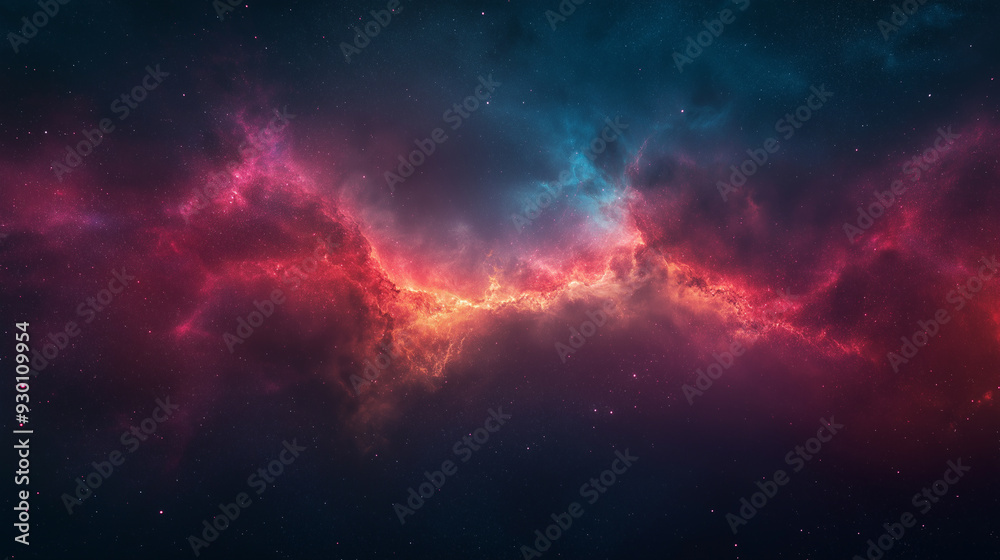 A space scene with a red and blue cloud A space scene with a red and blue cloud