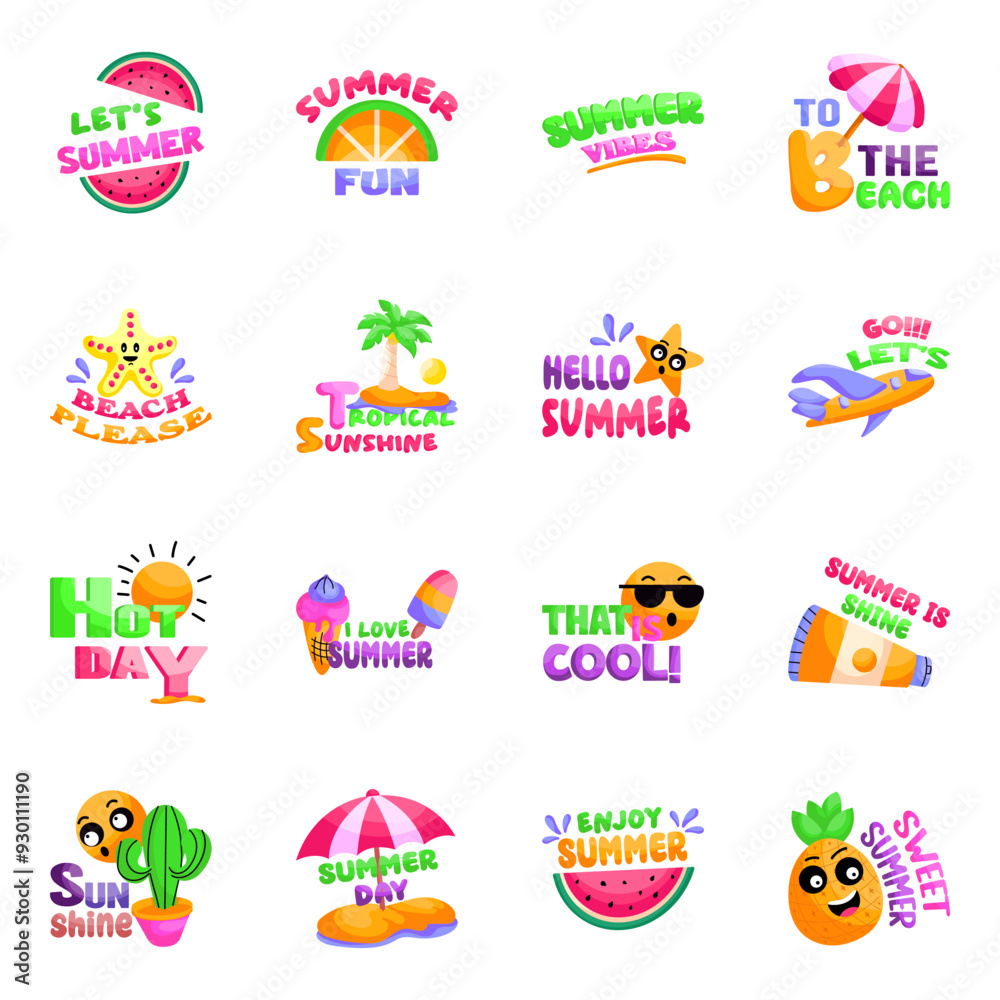 Set of Summer And Holiday Flat Stickers
Set of Summer And Holiday Flat Stickers