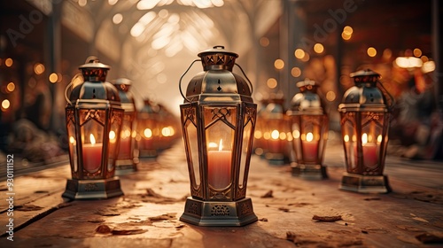 group of festive classic styled lantern lamps in souq bazaar  photo