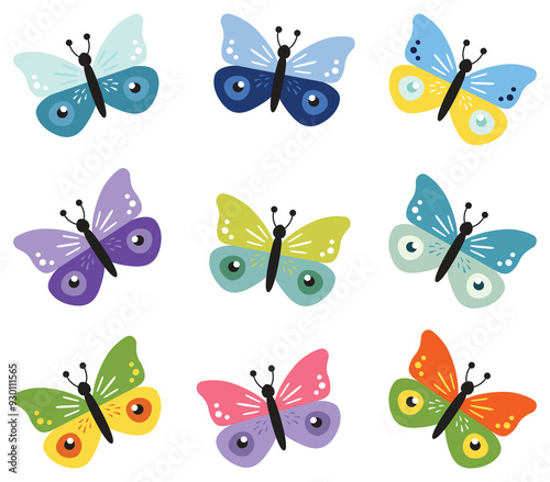 Canvas Print Cute butterfly collection, kids cartoon vector