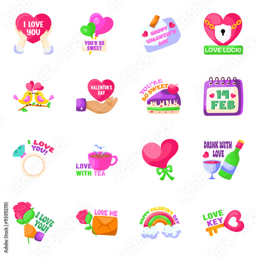 Set of Love and Affection Flat Stickers


