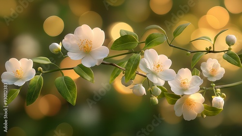 White Flowers Blooming in a Garden with Bokeh Background