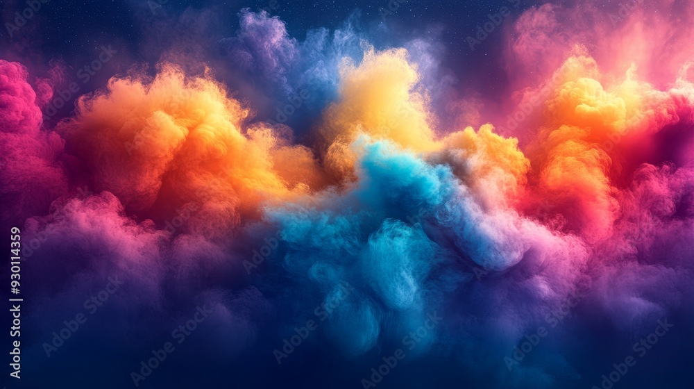 A colorful cloud of smoke with a blue and yellow streak A colorful cloud of smoke with a blue and yellow streak