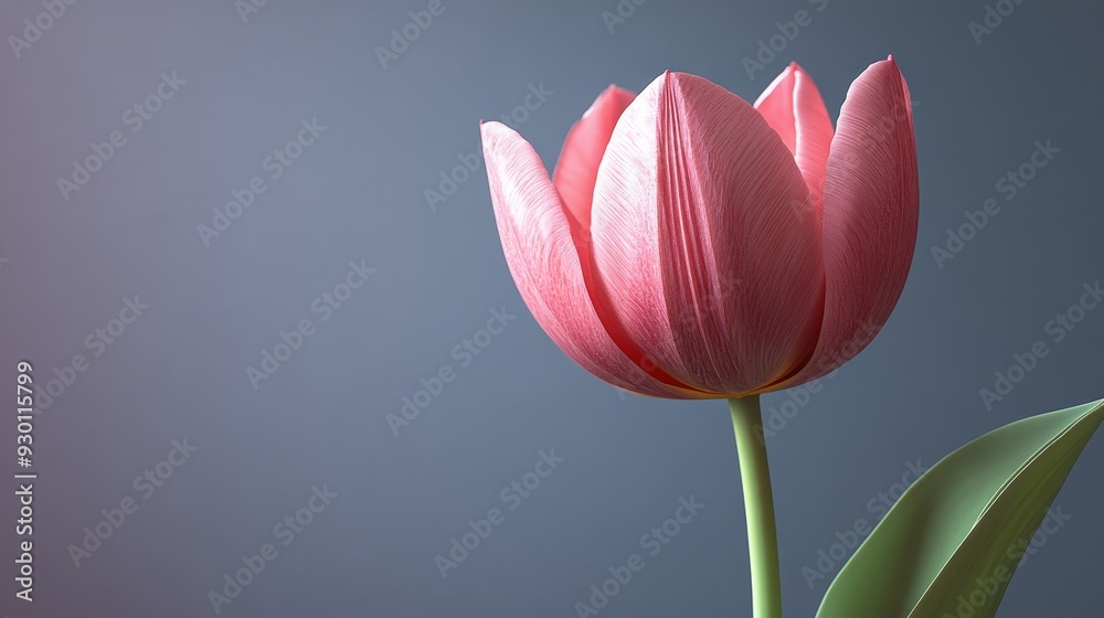 A pink flower with a green stem is the main focus of the image A pink flower with a green stem is the main focus of the image