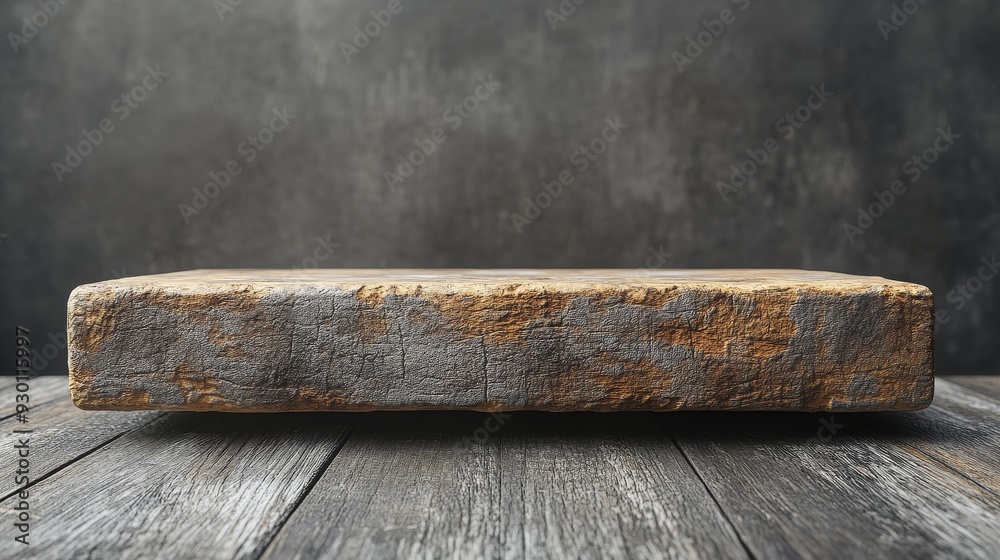 A wooden slab with a rough surface and a few spots of paint A wooden slab with a rough surface and a few spots of paint