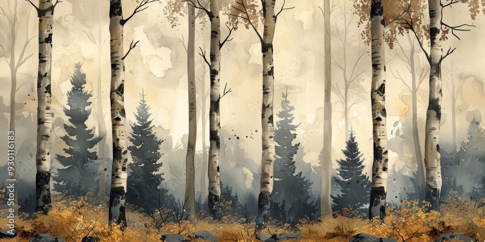 custom made wallpaper toronto digitalForest Landscape Wallpaper, Autumn Mist Scenery, Pine Trees Decor