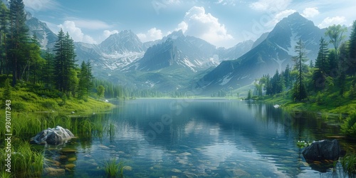 Scenic Alpine Lake and Mountain View