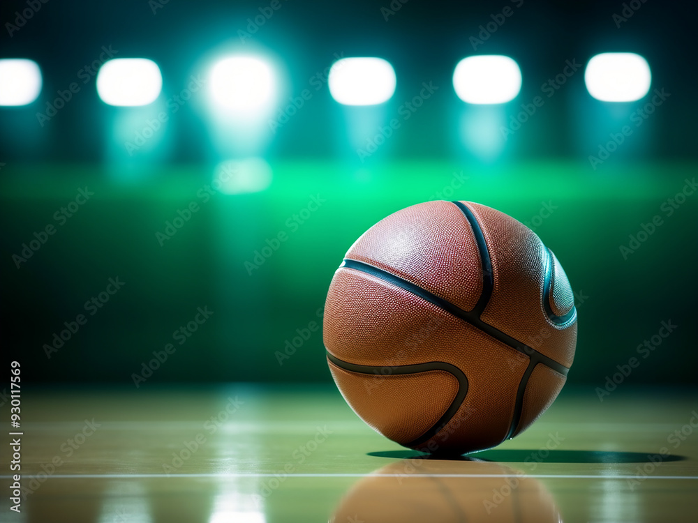 Basketball ball on a green tabletop Basketball ball on a green tabletop