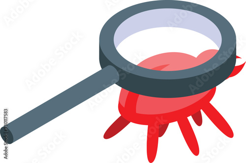 Red mite is being observed through a magnifying glass, highlighting the importance of pest control and scientific research in entomology