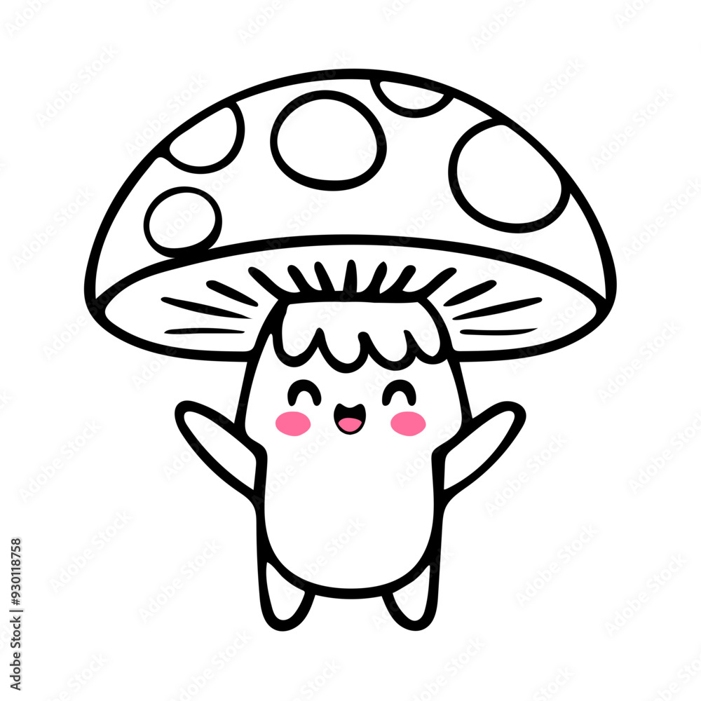 A cute, kawaii-style mushroom character with a smiling face and large eyes A cute, kawaii-style mushroom character with a smiling face and large eyes