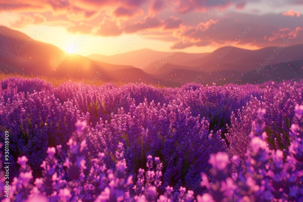 Obraz premium Purple Lavender Field at Sunset