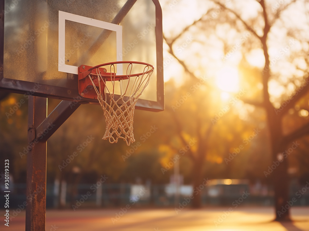 Wooden basketball hoop with a ball in a park setting Wooden basketball hoop with a ball in a park setting
