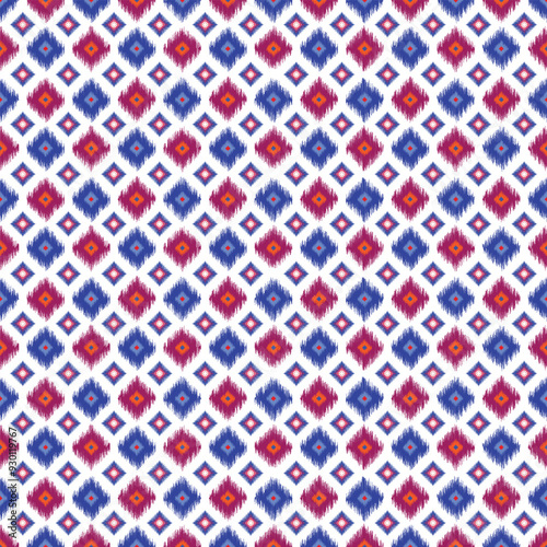 Seamless geometric pattern. Burmese ethnic pattern. Beautifully arranged in red, yellow, light blue and purple. Fabric pattern for textiles and all kinds of printing. vector illustration. Eps