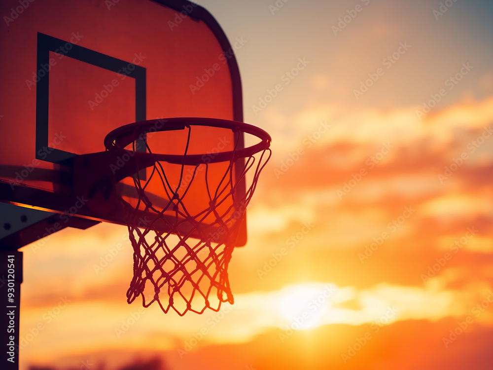 Basketball hoop silhouette with sunset backdrop Basketball hoop silhouette with sunset backdrop