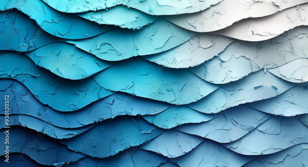 Obraz premium Artistic Paper Wave Sculpture, Art Installation, Textured Blue and Gray Design