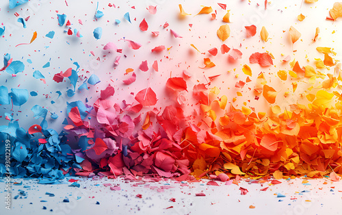 a colorful petals scattered on a white surface
