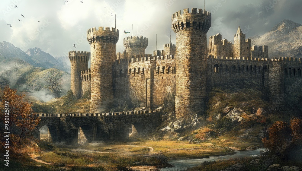 Fototapeta premium Stone castle in a mountainous landscape.