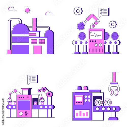 Set of Industry Automation Flat illustrations

