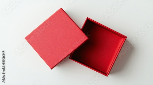 Elegant Red Gift Box with Lid on White Background