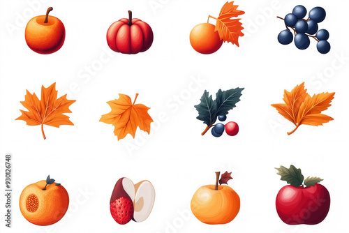 Autumn Icons Isolated On White