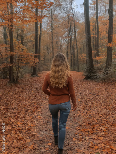 Woman Walking In Autumn