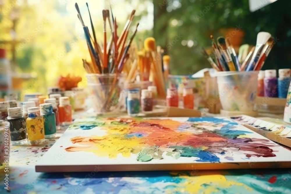 Brush painting palette table. Brush painting palette table.