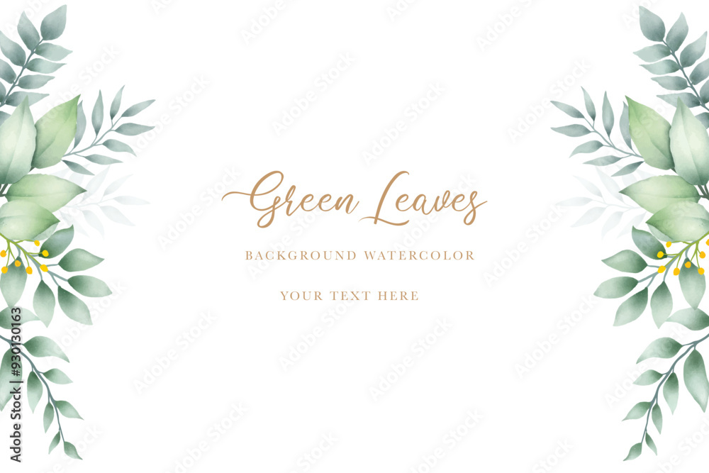 Fototapeta premium background watercolor with green leaves