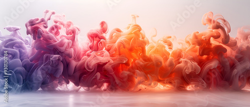 A vibrant display of colorful smoke swirling gracefully against a clean white background, creating an ethereal effect.