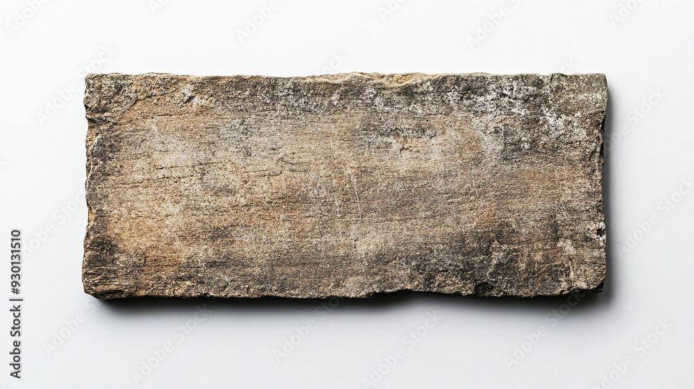 Fototapeta premium Old stone sign plate, cut out on white background. top view flat lay