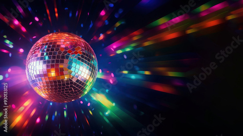 Colorful disco mirror ball nightclub sphere light.